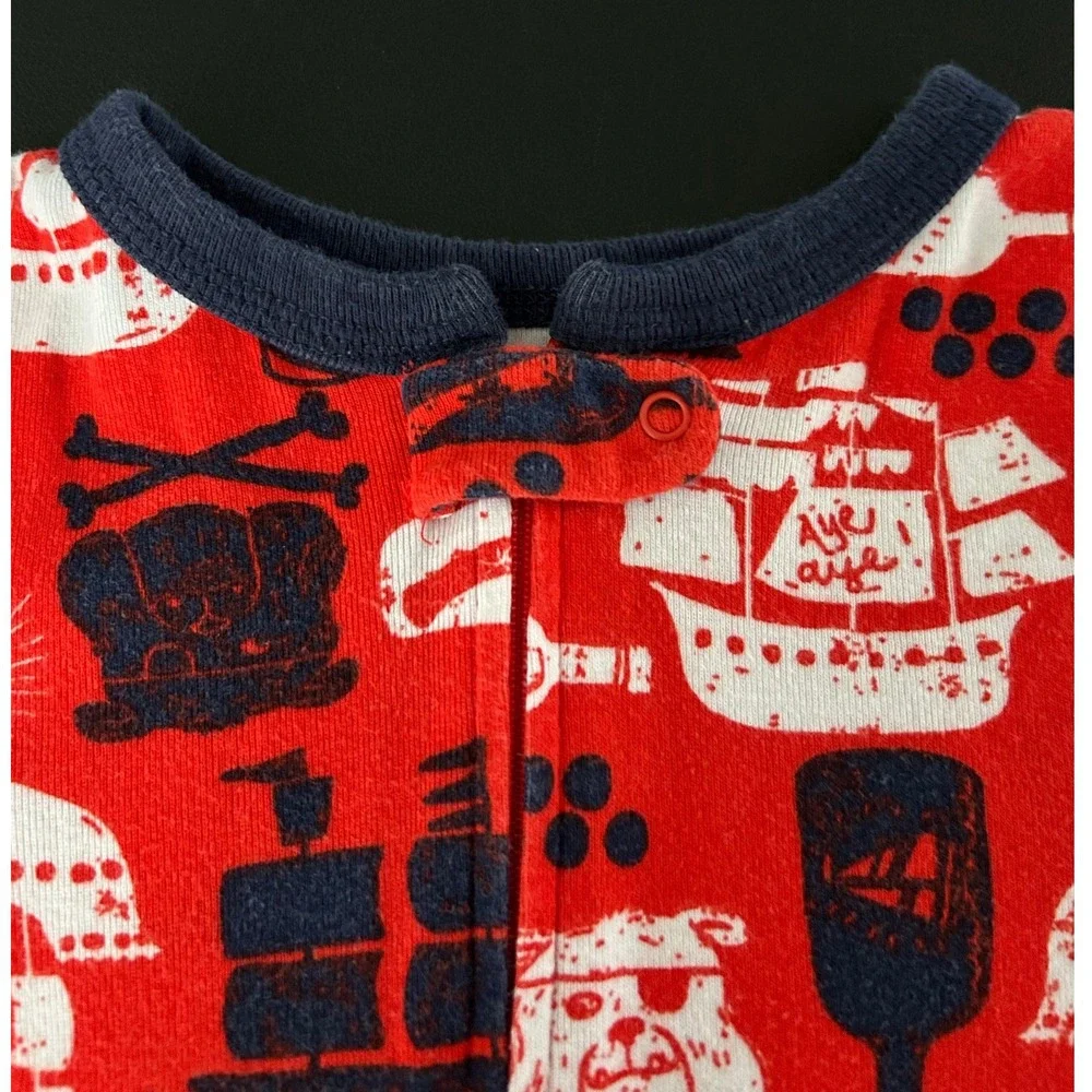 Carters 24M Baby Footed Pajamas 2ct Pirate Ship Nautical Red Teal Cotton 1491